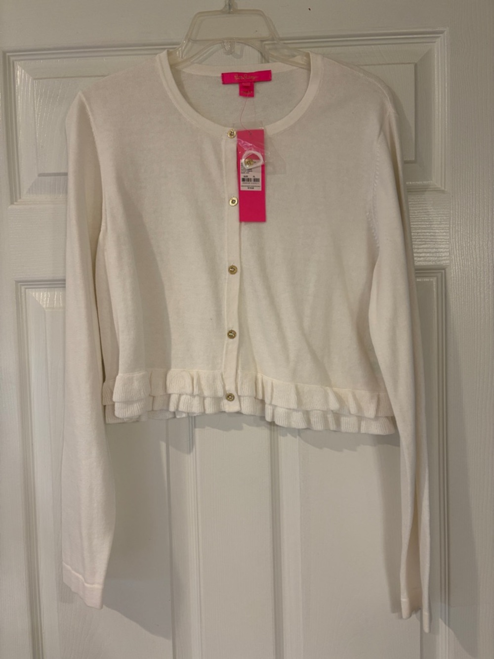 Lilly Pulitzer White Ruffle Hem Cropped Cardigan